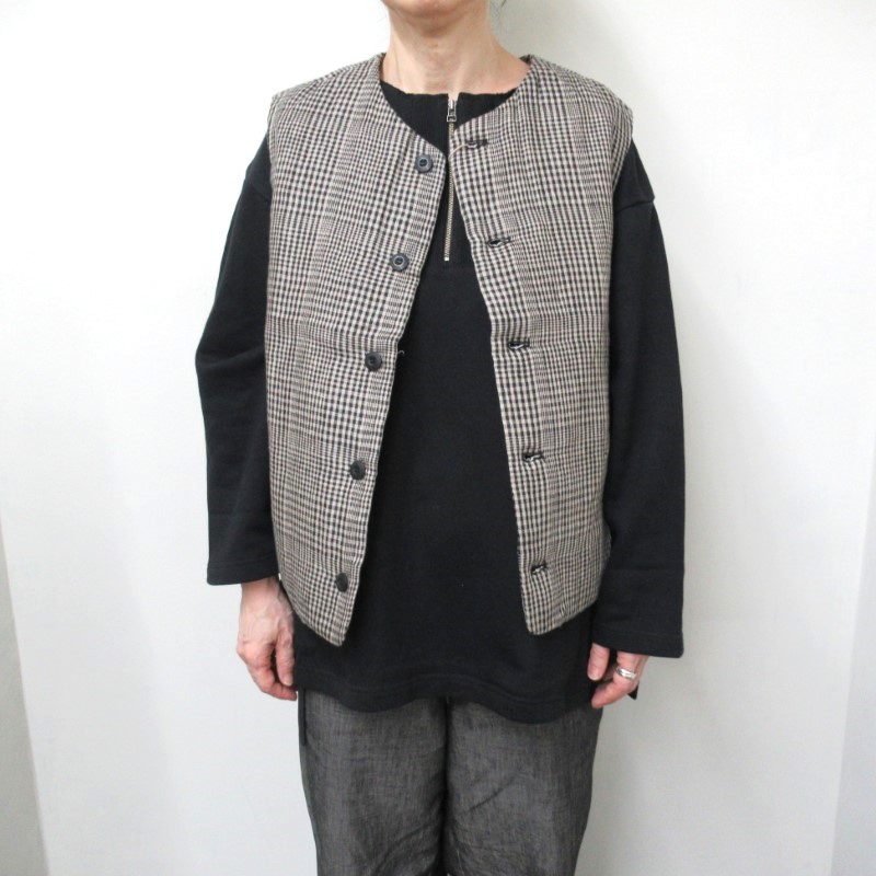 LAITERIE リネンキルト中綿ベスト/checkB9J